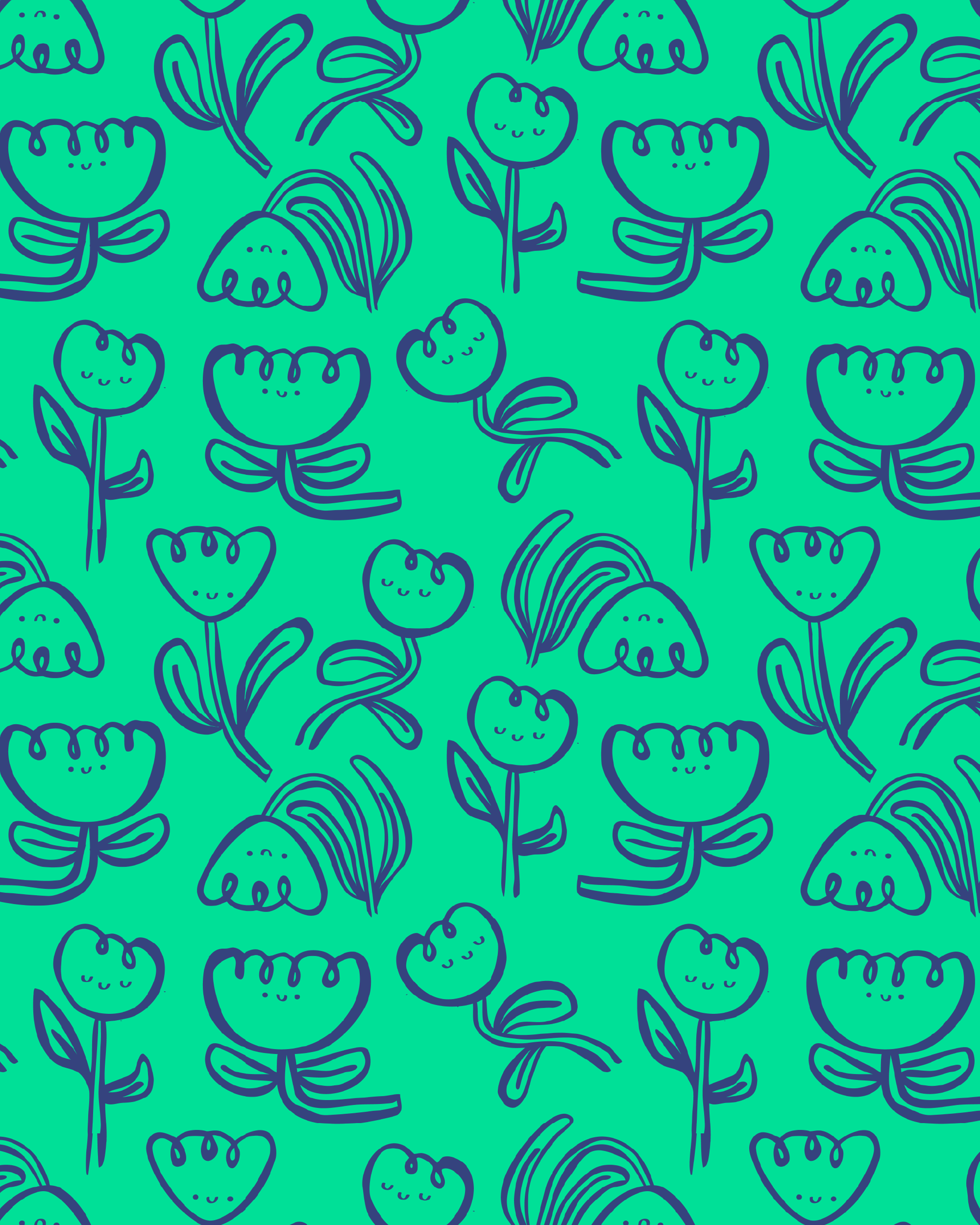 Inky Flowers Green